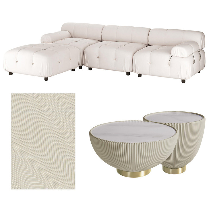 Keila Sofa and Coffee Table with Floor Rug Package - Cream