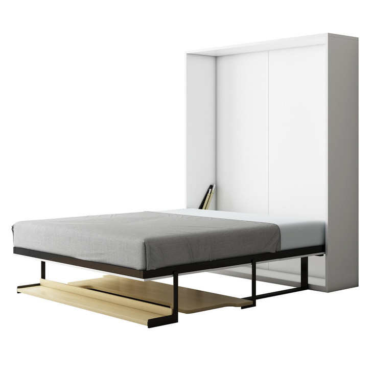 Logan Queen Space Saving Fold Up Wall Bed with Desk - White