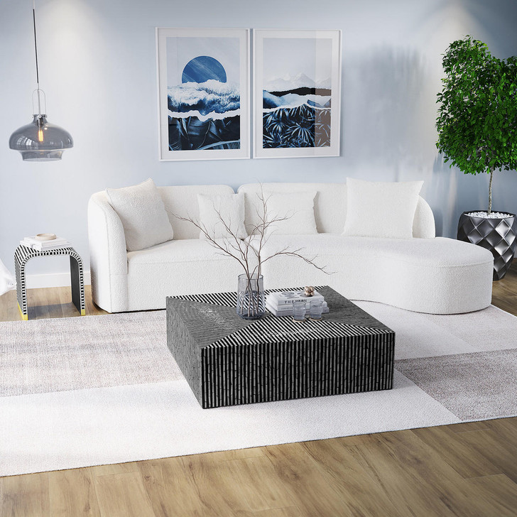 Hattrem Coffee Table & Hattie Sofa Package - Black with Mixed Ivory - Lifestyle