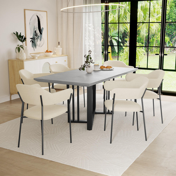 Joel Table and 6 Clavin Dining Chairs Package - Concrete - Lifestyle