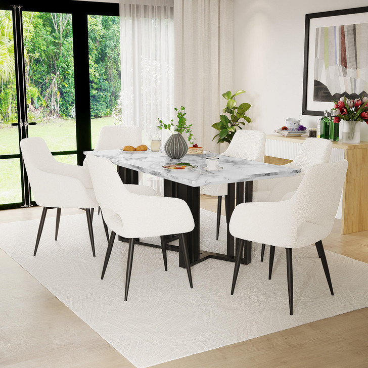 Joel Table and 6 Keith Dining Chairs Package - Marble - Lifestyle