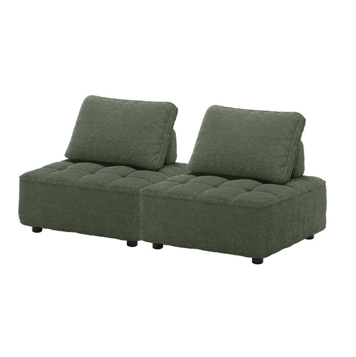 Kazumi 2 Seater Boucle Modular Sofa Set - Dark Green