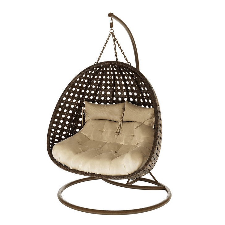 Buena Double Outdoor PE Wicker Hanging Egg Chair - Brown