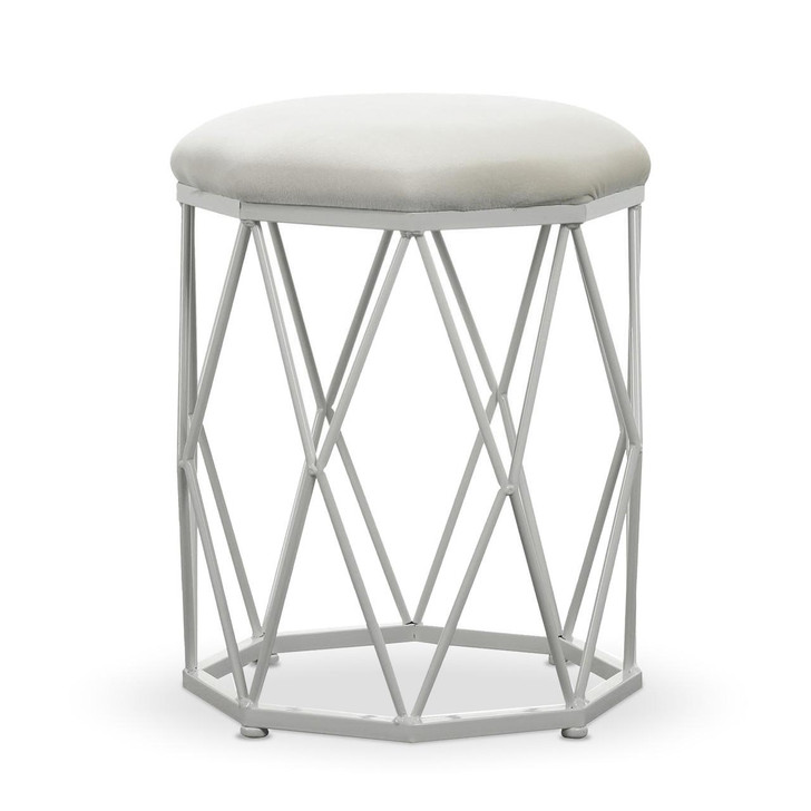 Paisley Velvet Round Stool - White