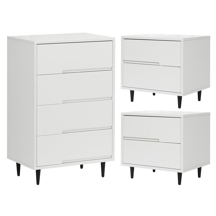 Summi Tallboy Bedroom Package w/ 2 Bedside Tables - White