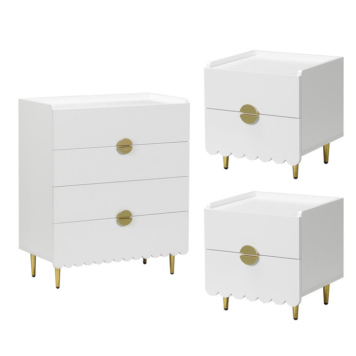 Venroy Tallboy Bedroom Package w/ 2 Bedside Tables -  White