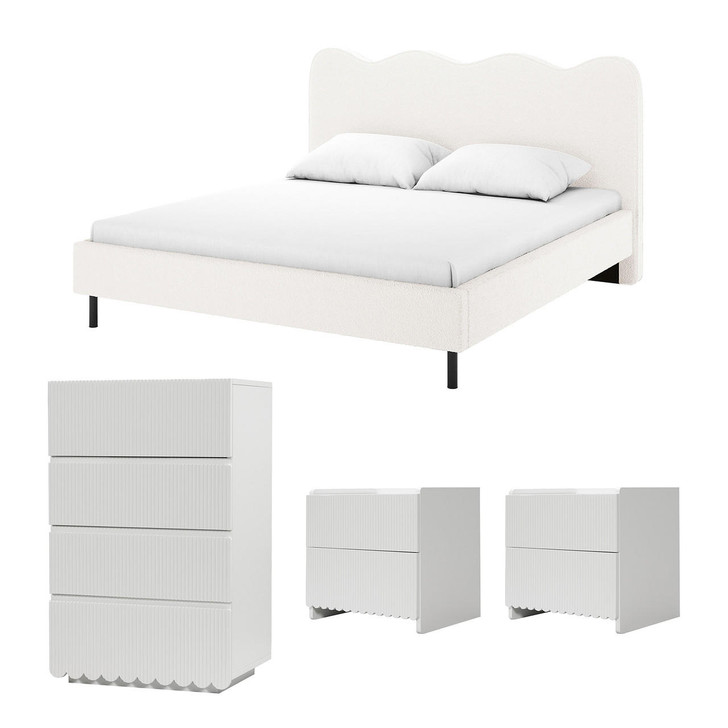 Kaylie Bed w/ Nasrin Tallboy Package - Cream White - Double