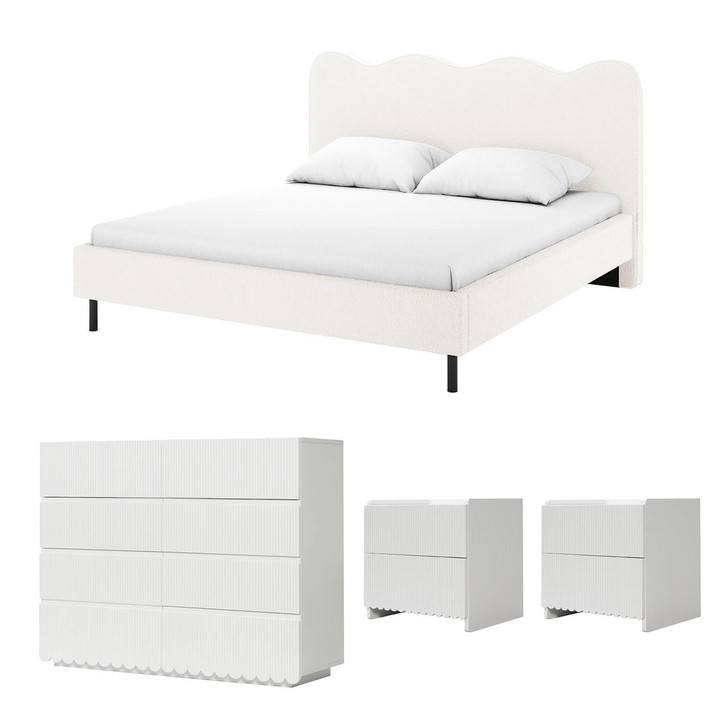 Kaylie Bed w/ Nasrin Lowboy Package - Cream White - Double