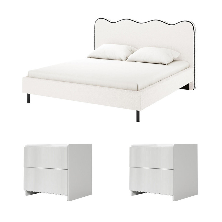 Kaylie Bed w/ Bedside Table Packages - Black & White - Double