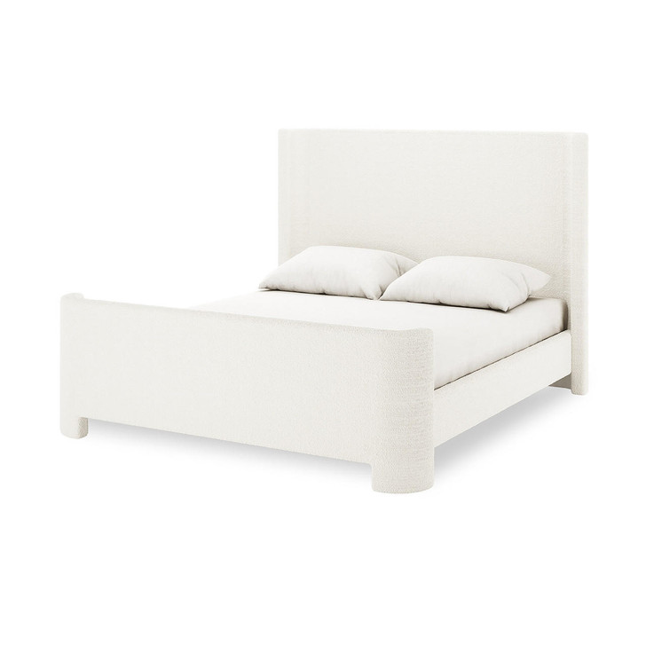 Palmira Boucle Upholstered Sleigh Bed Frame - Cream White - Queen