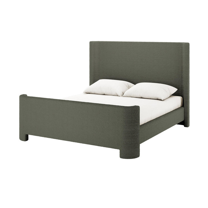 Palmira Boucle Upholstered Sleigh Bed Frame - Dark Green - Queen