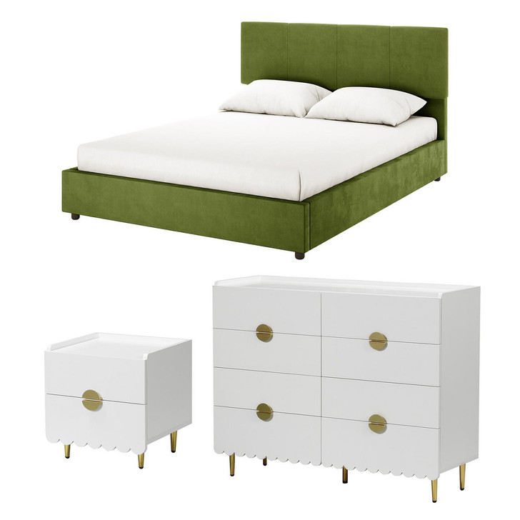 Emina Bed frame Set w/ Venroy Lowboy - Jade Green - Queen