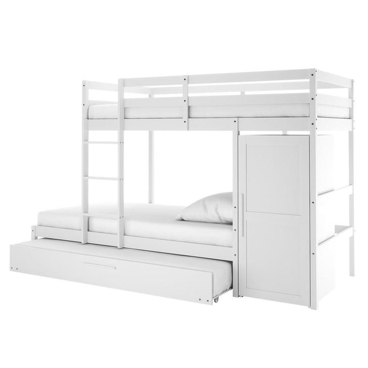 Aron Bunk Bed with Cabinet and Trundle - White