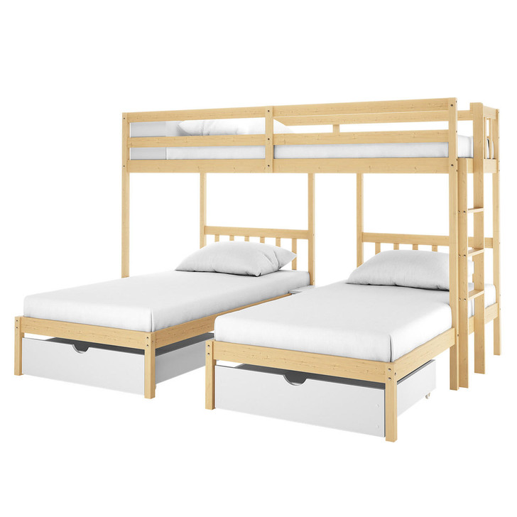 Aristos Triple Bunk Bed with Side Table - White Natural