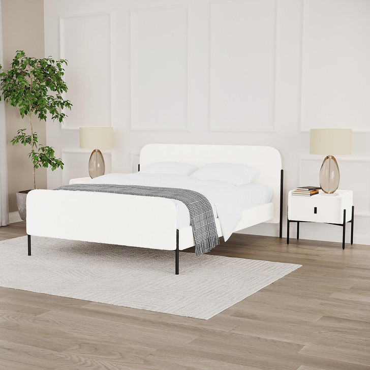 Bonny Bed & Eliz Bedside Table Package - Cream White - Double - Lifestyle