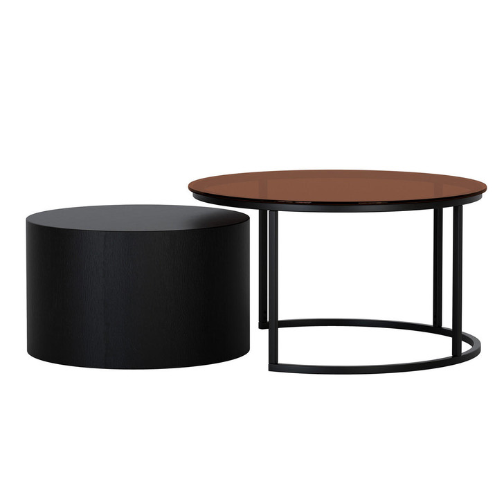 Ellisha Round Nesting Coffee Table with Steel Legs - Black