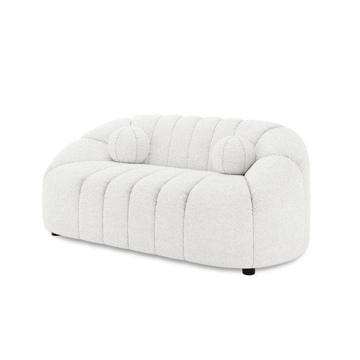 Trina Two Seater Boucle Sofa with Ball Pillows - Cream White