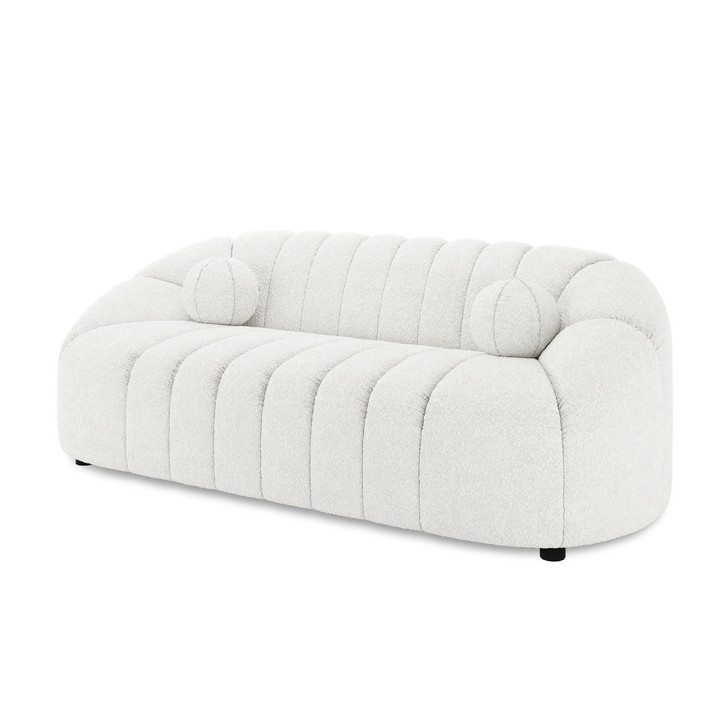 Trina 3 Seater Boucle Sofa with Ball Pillows - Cream White
