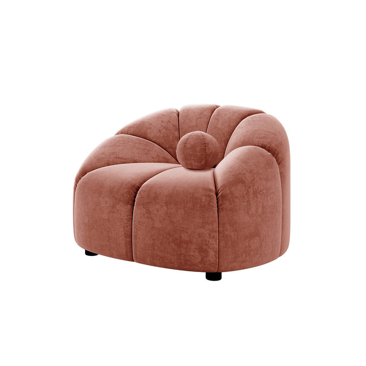 Trina Velvet Sofa Chair with Ball Pillow - Blush