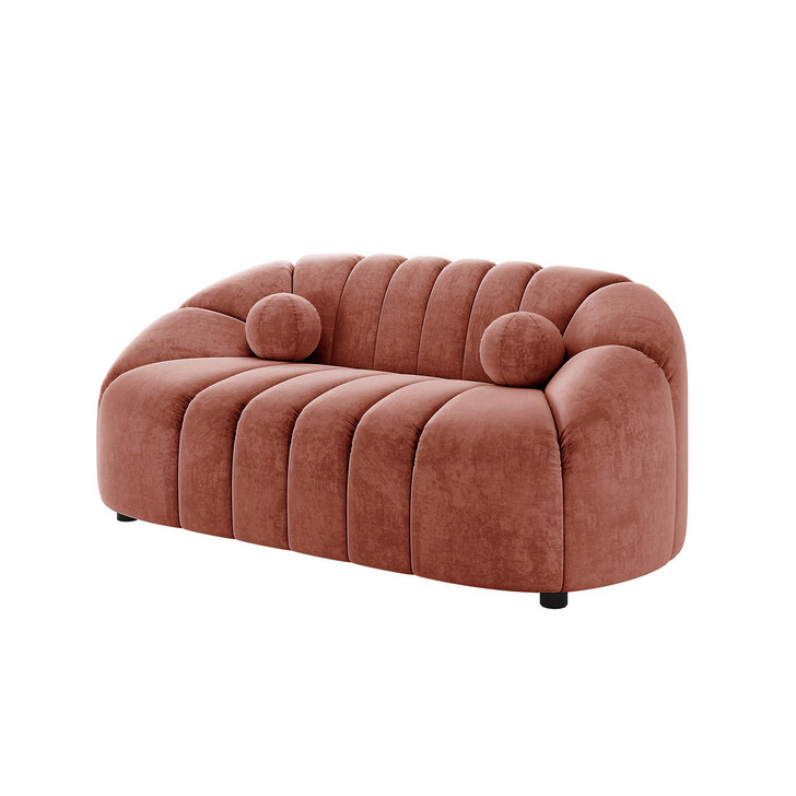 Trina 2 Seater Velvet Sofa with Ball Pillows - Blush