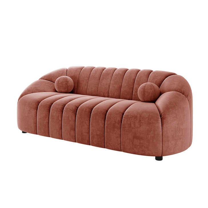 Trina 3 Seater Velvet Sofa with Ball Pillows - Blush