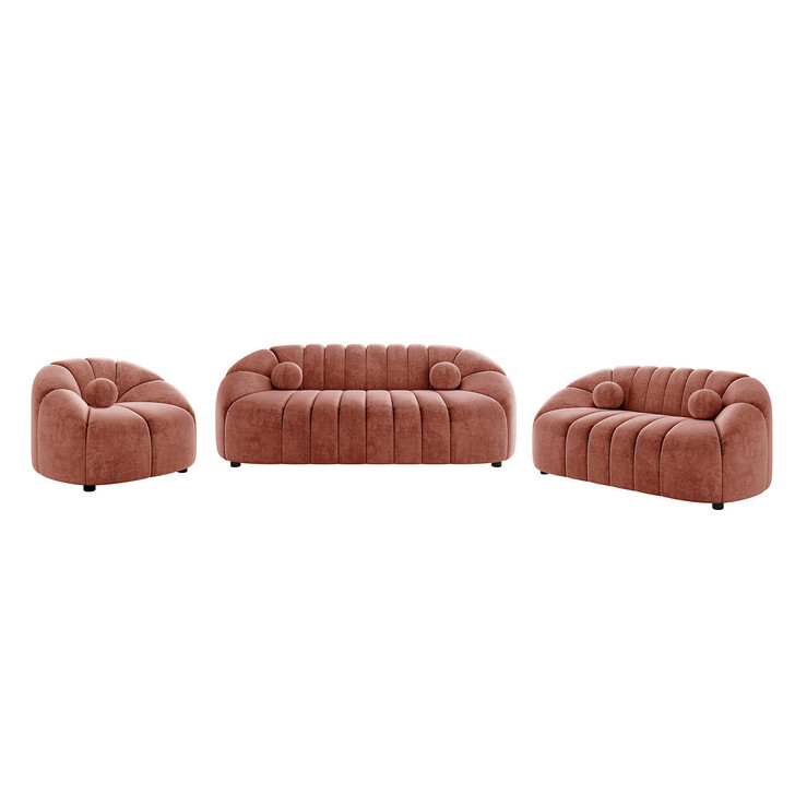 Trina 6 Seater Velvet Sofa Set w/ Ball Pillows - Blush