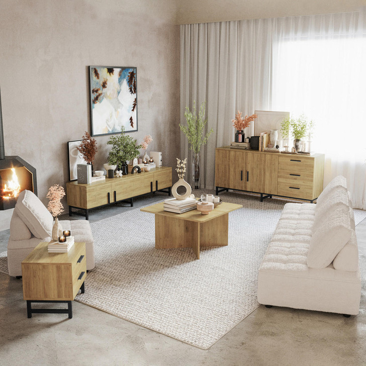 Anderson Fluted Cabinet with Kazumi Boucle Sofa Set - Natural - Lifestyle