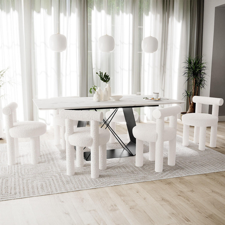 Mavis Dining Table with 6 Eden Dining Chair Set - Cream White - Lifestyle
