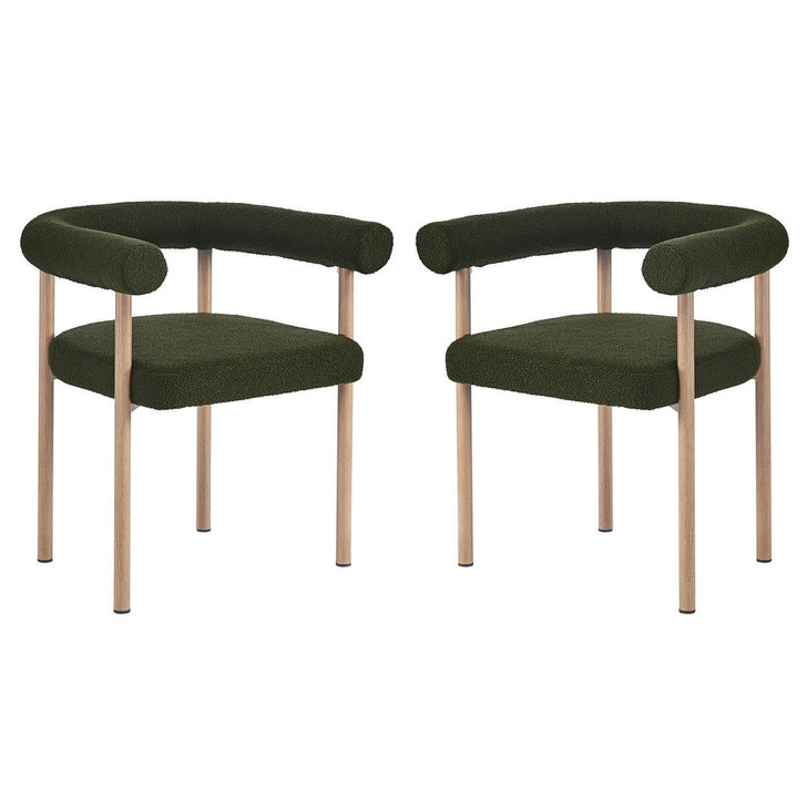 Ohio Boucle Dining Chair with Natural Legs (Set of 2) - Green