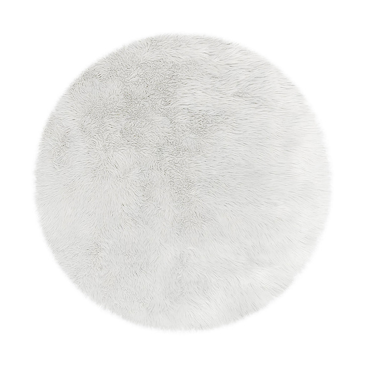 Shaddi Round Shaggy Faux Fluffy Fur Rug- White - 120x120