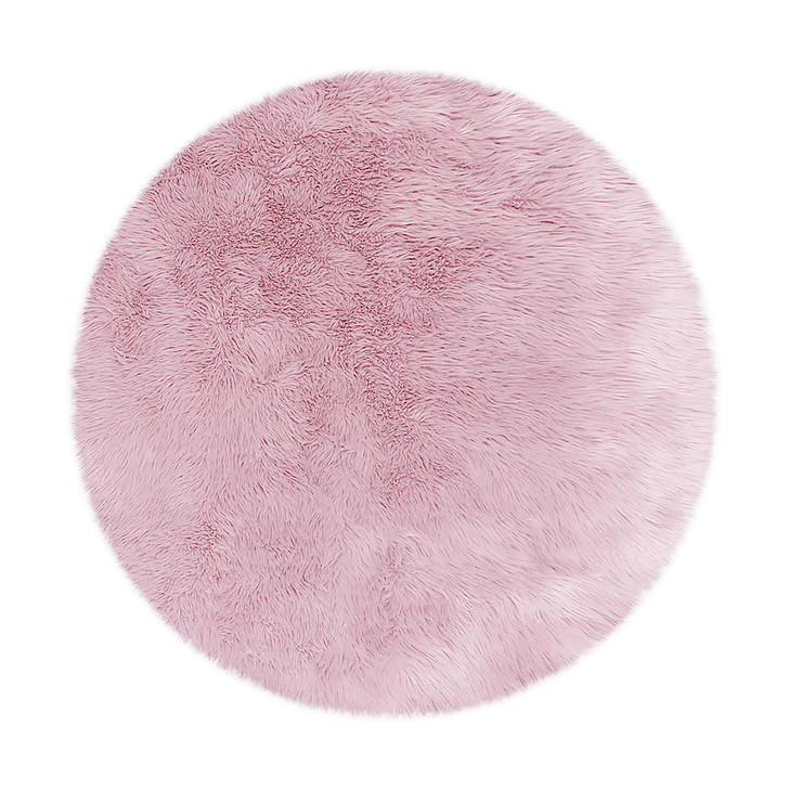 Shaddi Round Shaggy Faux Fluffy Fur Rug- Pink - 120x120