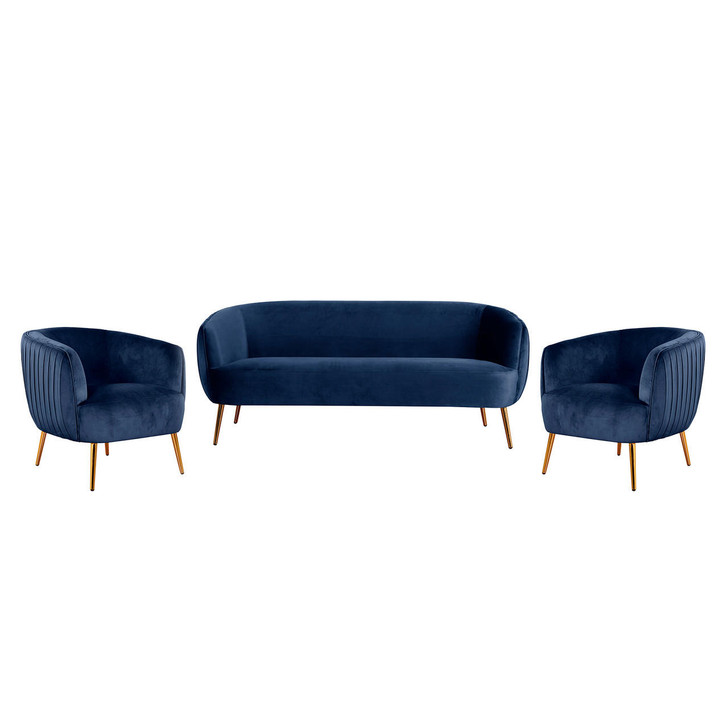 Evelyn 4 Seater Velvet Sofa Set - Blue