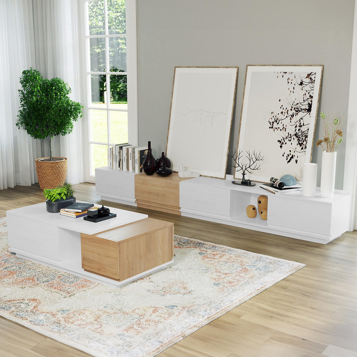 Freda Entertainment Unit and Coffee Table Package - White - Lifestyle
