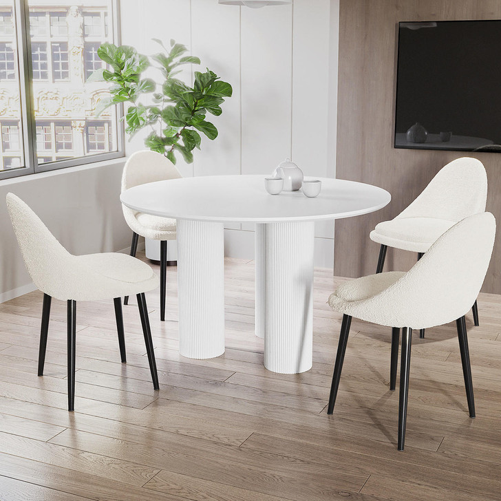 Lucina Dining Table w/ 4 Collins Dining Chairs Set - Cream White - Lifestyle