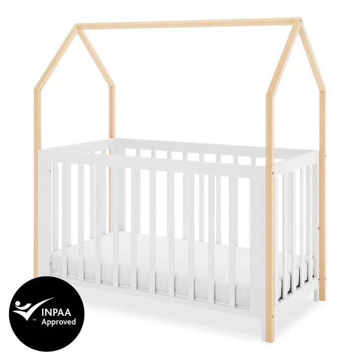 Damaris Solid Pine House Shape Convertible Baby Cot - White Natural