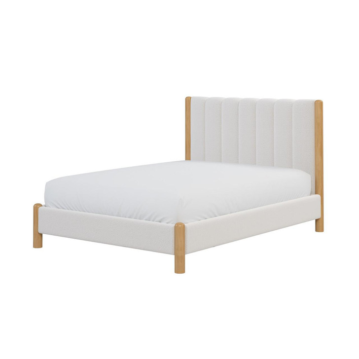 Harper Boucle Upholstered Hardwood Bed Frame - Eggshell White  - Double