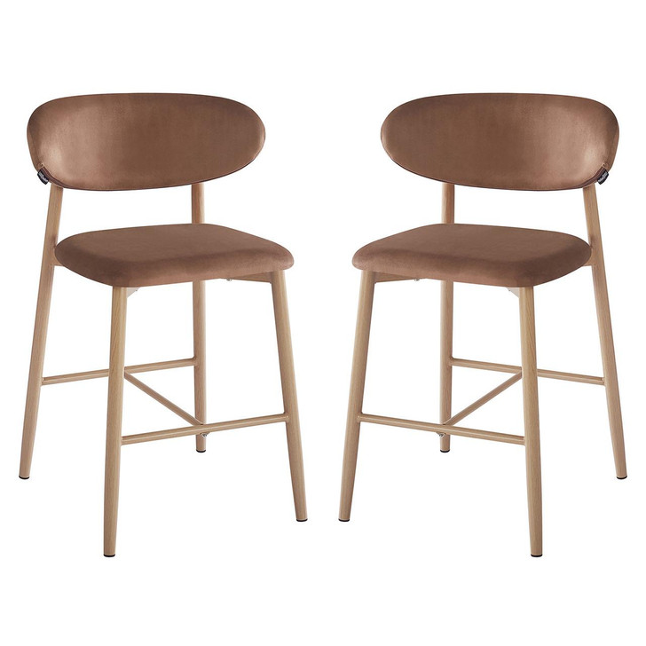 Audrey Velvet Fabric Upholstered Barstool (Set of 2) - Mocha Mouses