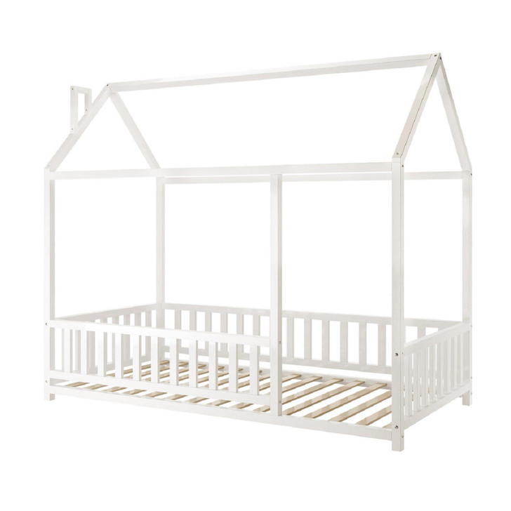 Jesse Kids Solid Pine Timber Single House Bed - White