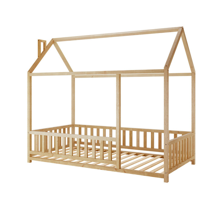 Jesse Kids Solid Pine Timber Single House Bed - Natural