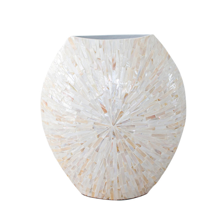 Laila 36cm Mother of Pearl Inlay Vase - Cream Beige