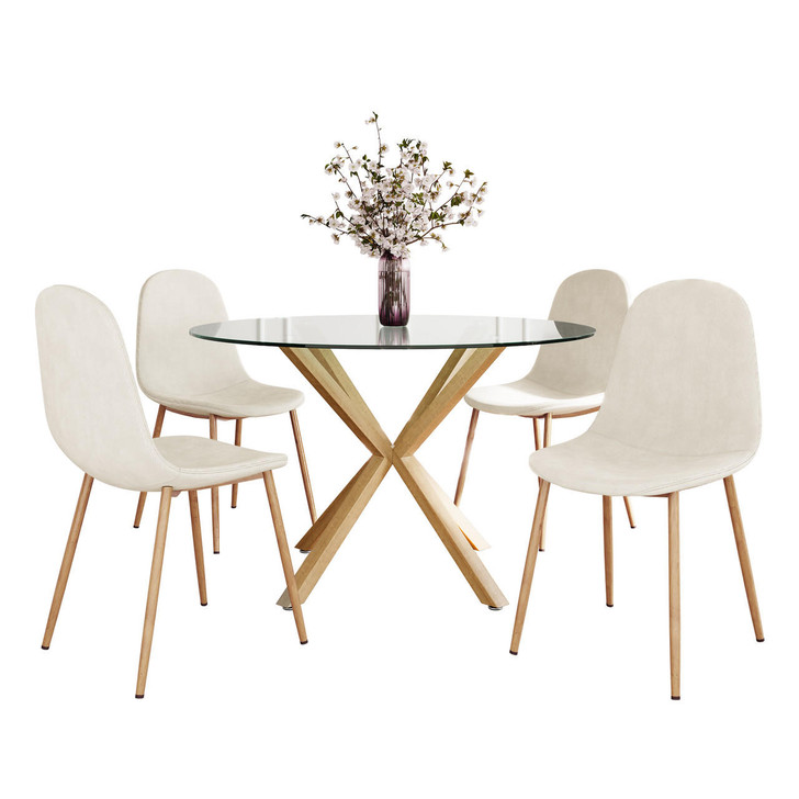 Rylee Table(Oak) with 4 Florida Corduroy Chairs Dining Set - Beige