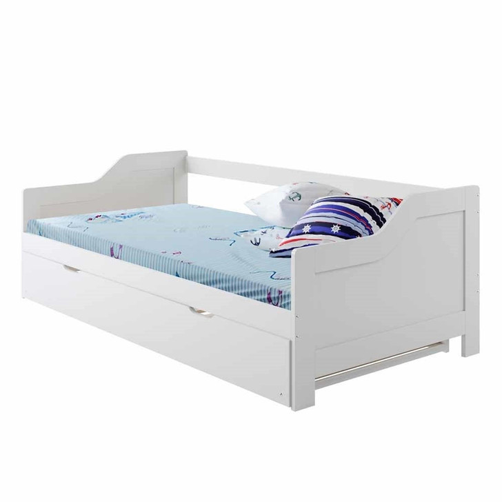 Alexis Solid Pine Timber Single Day Bed with Trundle - White