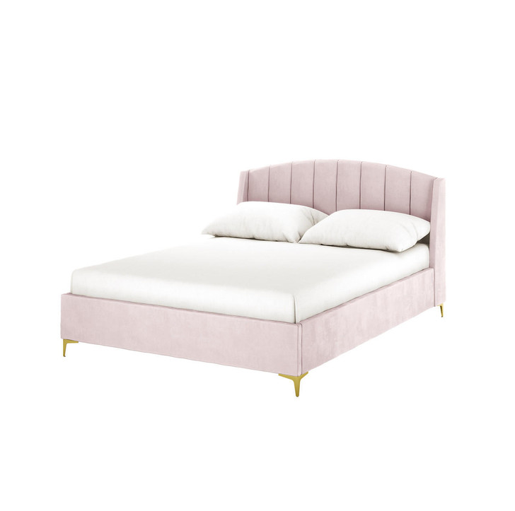 Lyra Velvet Bed Frame with Tufted Headboard - Soft Pink - Double
