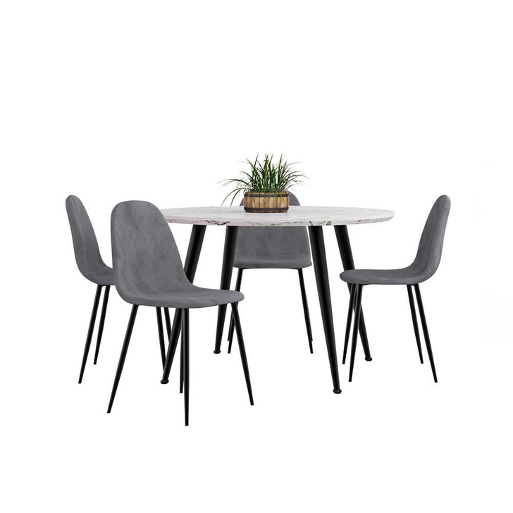Eugene Table with 4 Halsa Chairs Dining Set - Grey Marle