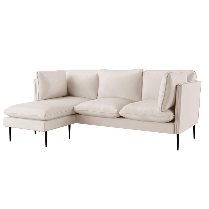 Erling 3 Seater Velvet Sofa With Chaise - Cream