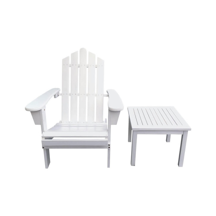 Cape Cod Adirondack Timber Armchair & Side Table Set - White