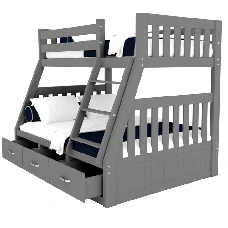 Cornelia Triple Bunk Bed with  Storage Drawers - Grey