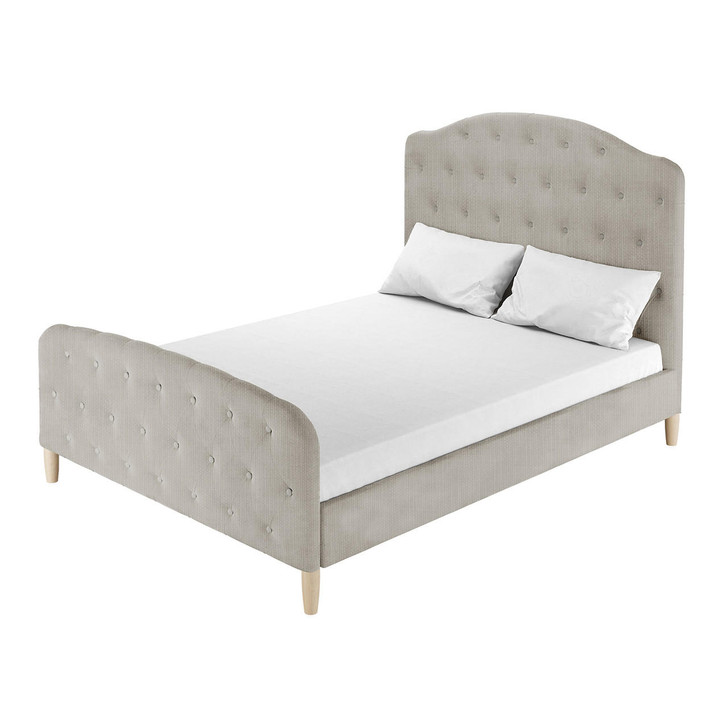 Jasmine Linen Bed Frame w/ Head & Footboard - Beige - Queen