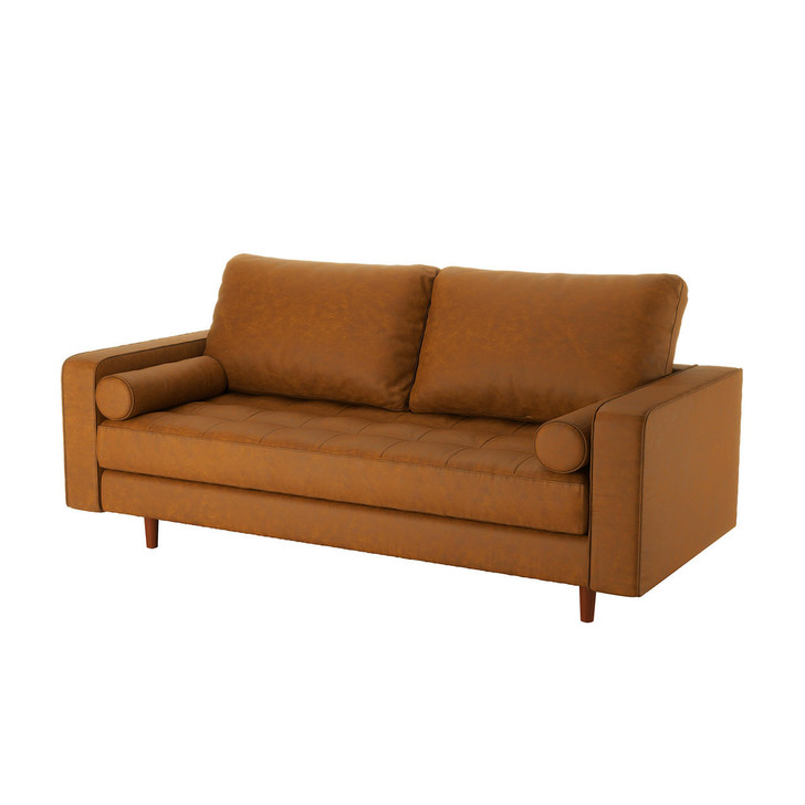 Sollia 3 Seater PU Leather Sofa - Tan Brown