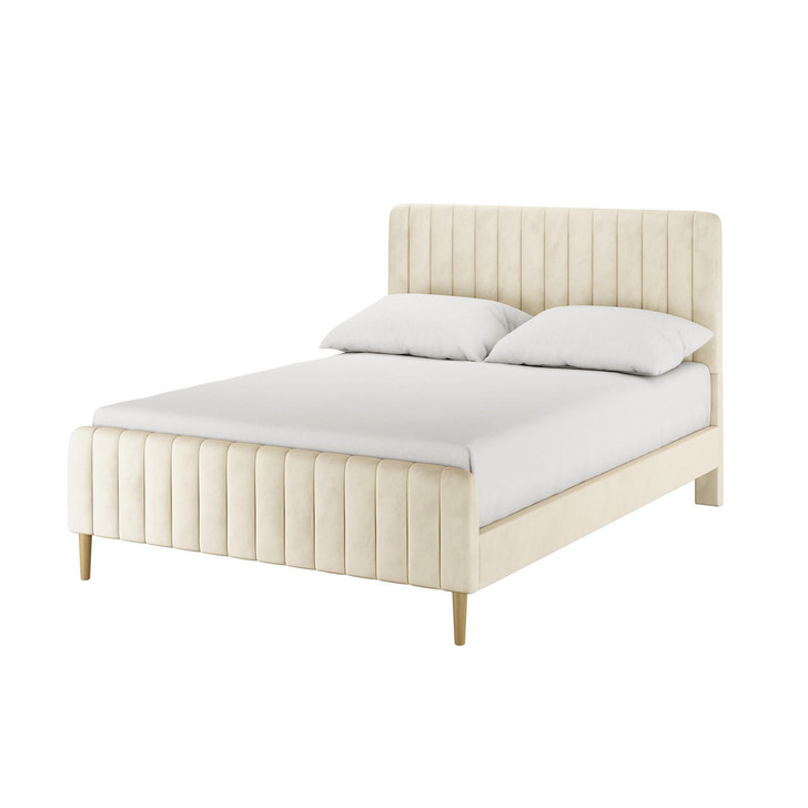 Seneca Upholstered Velvet Bed - Sandy White